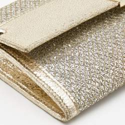 Pre Owned Jimmy Choo Gold Glitter and Leather Reese Continental Clutch