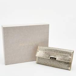 Pre Owned Jimmy Choo Gold Glitter and Leather Reese Continental Clutch