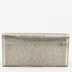 Pre Owned Jimmy Choo Gold Glitter and Leather Reese Continental Clutch