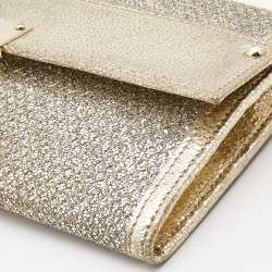 Pre Owned Jimmy Choo Gold Glitter and Leather Reese Continental Clutch