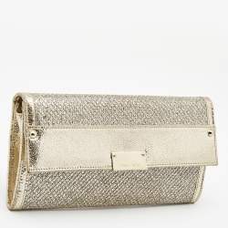 Pre Owned Jimmy Choo Gold Glitter and Leather Reese Continental Clutch
