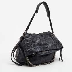 Pre Owned Jimmy Choo Black Python Boho Biker Chain Hobo