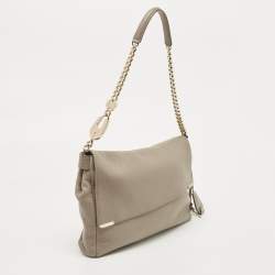 Pre Owned Jimmy Choo Grey Shimmer Leather Flap Shoulder Bag