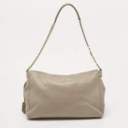Pre Owned Jimmy Choo Grey Shimmer Leather Flap Shoulder Bag