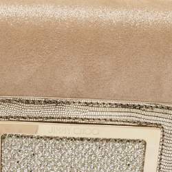 Pre Owned Jimmy Choo Gold Shimmer Suede Alara Wristlet Clutch