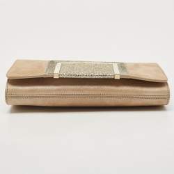 Pre Owned Jimmy Choo Gold Shimmer Suede Alara Wristlet Clutch