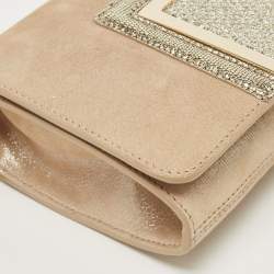 Pre Owned Jimmy Choo Gold Shimmer Suede Alara Wristlet Clutch