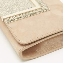 Pre Owned Jimmy Choo Gold Shimmer Suede Alara Wristlet Clutch