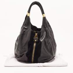 Pre Owned Jimmy Choo Black Leather and Suede Mandah Expandable Bag