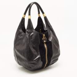 Pre Owned Jimmy Choo Black Leather and Suede Mandah Expandable Bag