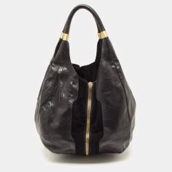 Pre Owned Jimmy Choo Black Leather and Suede Mandah Expandable Bag