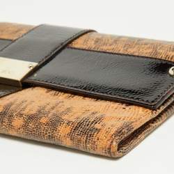 Jimmy Choo Beige/Brown Lizard Embossed and Patent Leather Reese Clutch