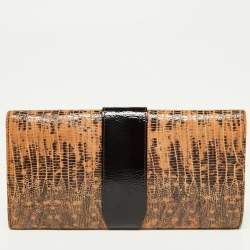 Jimmy Choo Beige/Brown Lizard Embossed and Patent Leather Reese Clutch