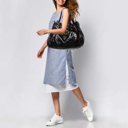 Pre Owned Jimmy Choo Black/Grey Patent Leather and Shearling Ramona Shoulder Bag