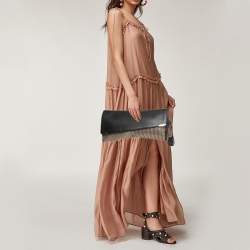 Jimmy Choo Black/Gold Leather Studded Oversized Clutch