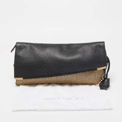 Jimmy Choo Black/Gold Leather Studded Oversized Clutch