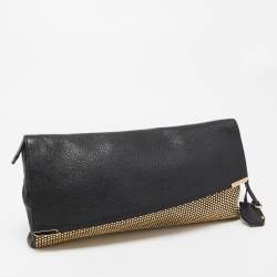 Jimmy Choo Black/Gold Leather Studded Oversized Clutch