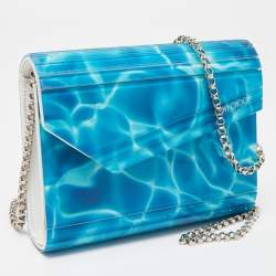 Jimmy Choo Blue Marble Effect Acrylic and Leather Candy Chain Clutch