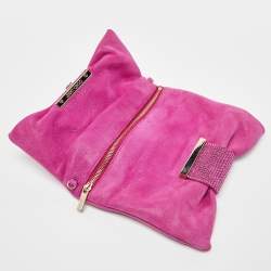 Pre Owned Jimmy Choo Pink Shimmer Suede Chandra Chain Clutch
