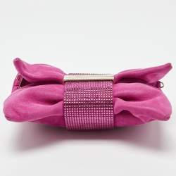 Pre Owned Jimmy Choo Pink Shimmer Suede Chandra Chain Clutch