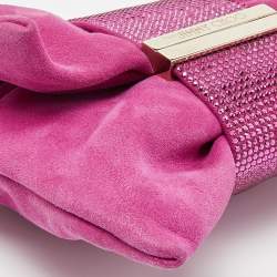 Pre Owned Jimmy Choo Pink Shimmer Suede Chandra Chain Clutch