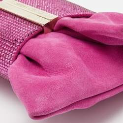 Pre Owned Jimmy Choo Pink Shimmer Suede Chandra Chain Clutch