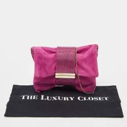 Pre Owned Jimmy Choo Pink Shimmer Suede Chandra Chain Clutch