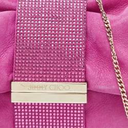 Pre Owned Jimmy Choo Pink Shimmer Suede Chandra Chain Clutch