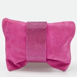 Pre Owned Jimmy Choo Pink Shimmer Suede Chandra Chain Clutch