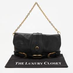 Pre Owned Jimmy Choo Black Leather Troy Chain Shoulder Bag