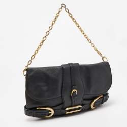Pre Owned Jimmy Choo Black Leather Troy Chain Shoulder Bag