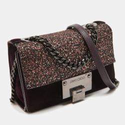 مملوكة مسبقًا Jimmy Choo Purple/Brown Suede and Glitter Rebel Crossbody Bag