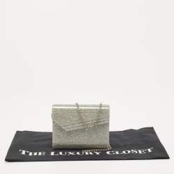 Pre Owned Jimmy Choo Silver Glitter Acrylic and Leather Candy Chain Clutch 