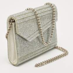 Pre Owned Jimmy Choo Silver Glitter Acrylic and Leather Candy Chain Clutch 