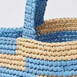 Pre Owned Jimmy Choo Tri Color Woven Raffia Embroidered Logo Avenue Tote