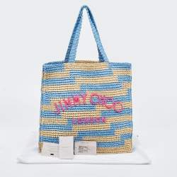 Pre Owned Jimmy Choo Tri Color Woven Raffia Embroidered Logo Avenue Tote
