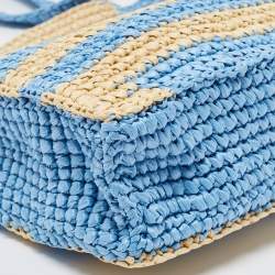 Pre Owned Jimmy Choo Tri Color Woven Raffia Embroidered Logo Avenue Tote