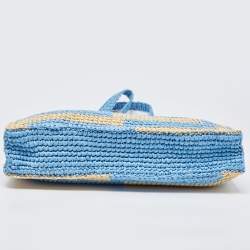 Pre Owned Jimmy Choo Tri Color Woven Raffia Embroidered Logo Avenue Tote