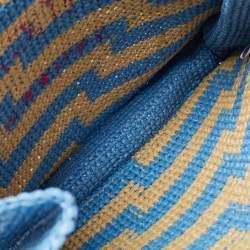 Pre Owned Jimmy Choo Tri Color Woven Raffia Embroidered Logo Avenue Tote