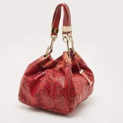 Pre Owned Jimmy Choo Red/Black Watersnake Leather Lohla Jane Hobo 