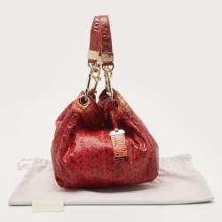 Pre Owned Jimmy Choo Red/Black Watersnake Leather Lohla Jane Hobo 