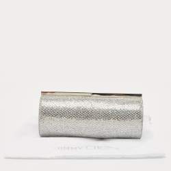 Pre Owned Jimmy Choo Silver Glitter Fabric Twill Tube Clutch