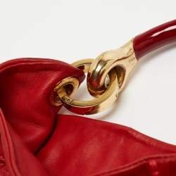 Jimmy Choo Red Leather Enamel Handle Hobo