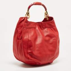 Jimmy Choo Red Leather Enamel Handle Hobo