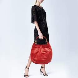 Jimmy Choo Red Leather Enamel Handle Hobo
