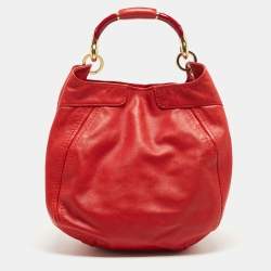 Jimmy Choo Red Leather Enamel Handle Hobo