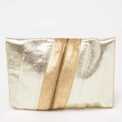 Pre Owned Jimmy Choo Gold Snakeskin and Laminated Suede Martha Clutch
