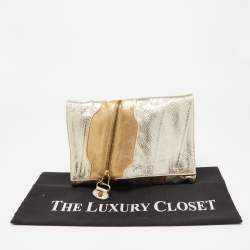 Pre Owned Jimmy Choo Gold Snakeskin and Laminated Suede Martha Clutch
