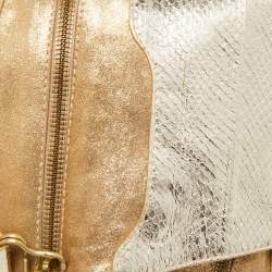 Pre Owned Jimmy Choo Gold Snakeskin and Laminated Suede Martha Clutch