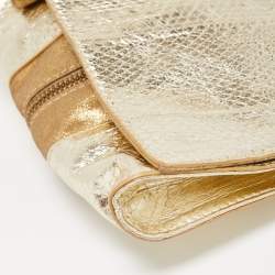Pre Owned Jimmy Choo Gold Snakeskin and Laminated Suede Martha Clutch